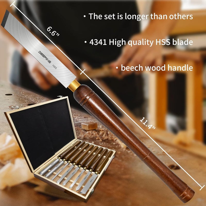 DEEFIINE 8pcs HSS Wood Turning Tools Lathe Chisel kit with Beech handle - Image 5